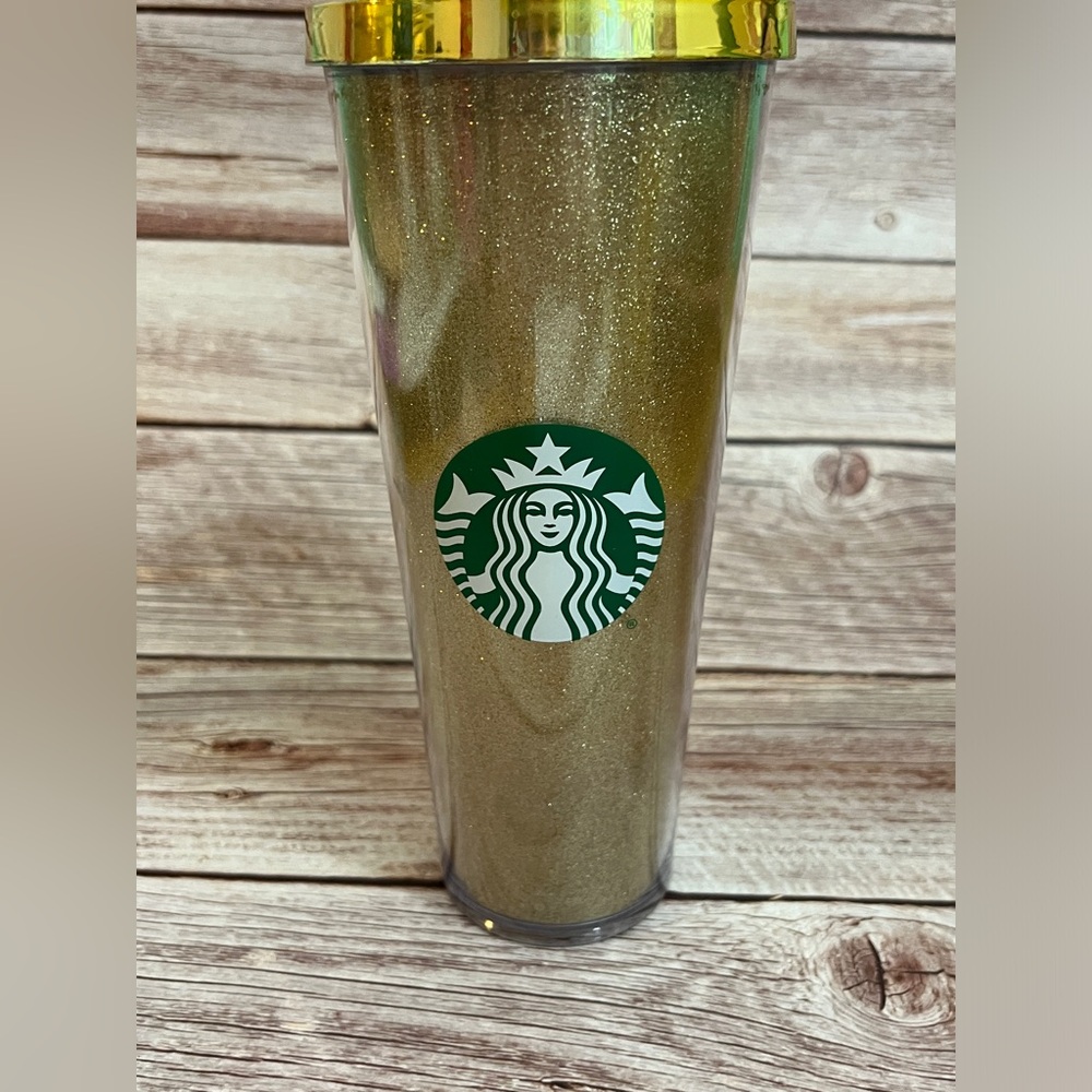 Starbucks 2014 Gold Glitter Siren 24oz Venti Cold Cup lid has damage see pics